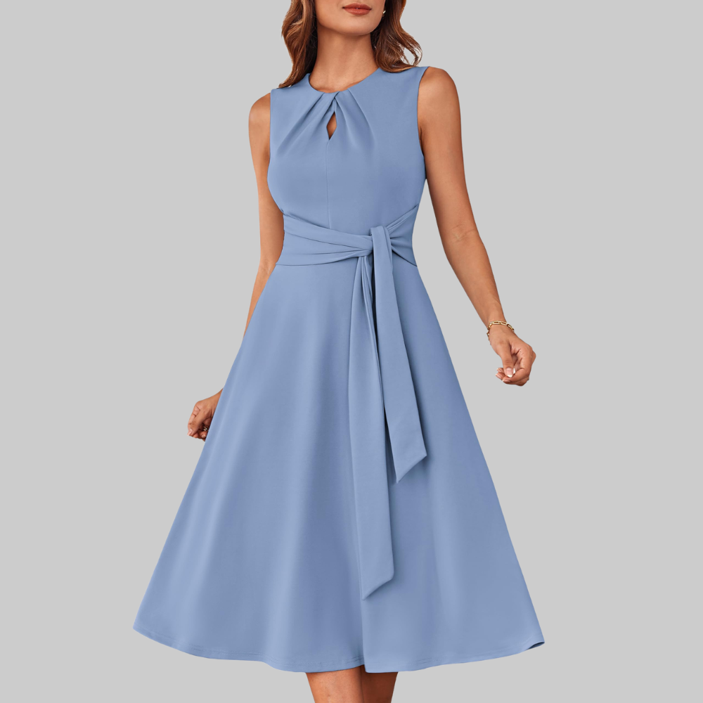 Bella Abito Midi Donna – Vestito A-Line Senza Maniche con Cintura e Tasche