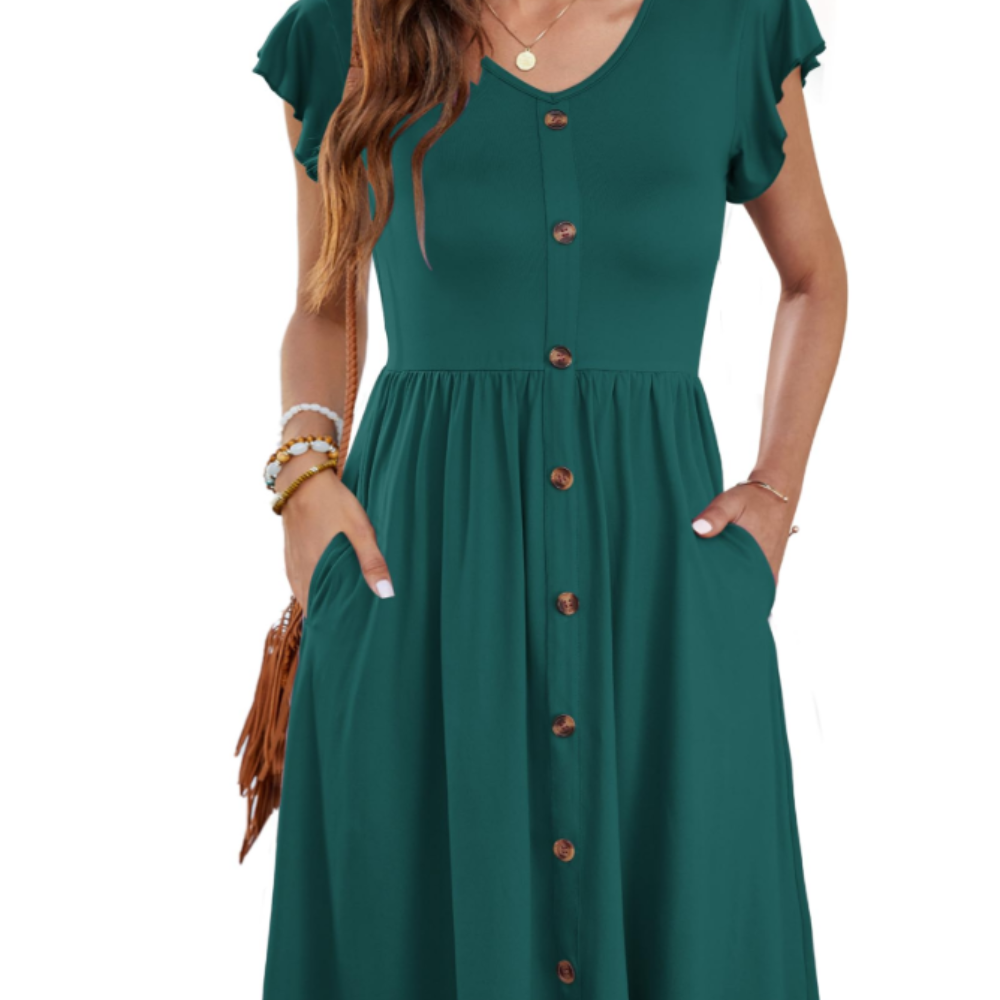 Amelia Abito Midi Donna – Vestito Estivo con Scollo a V, Volant e Tasche