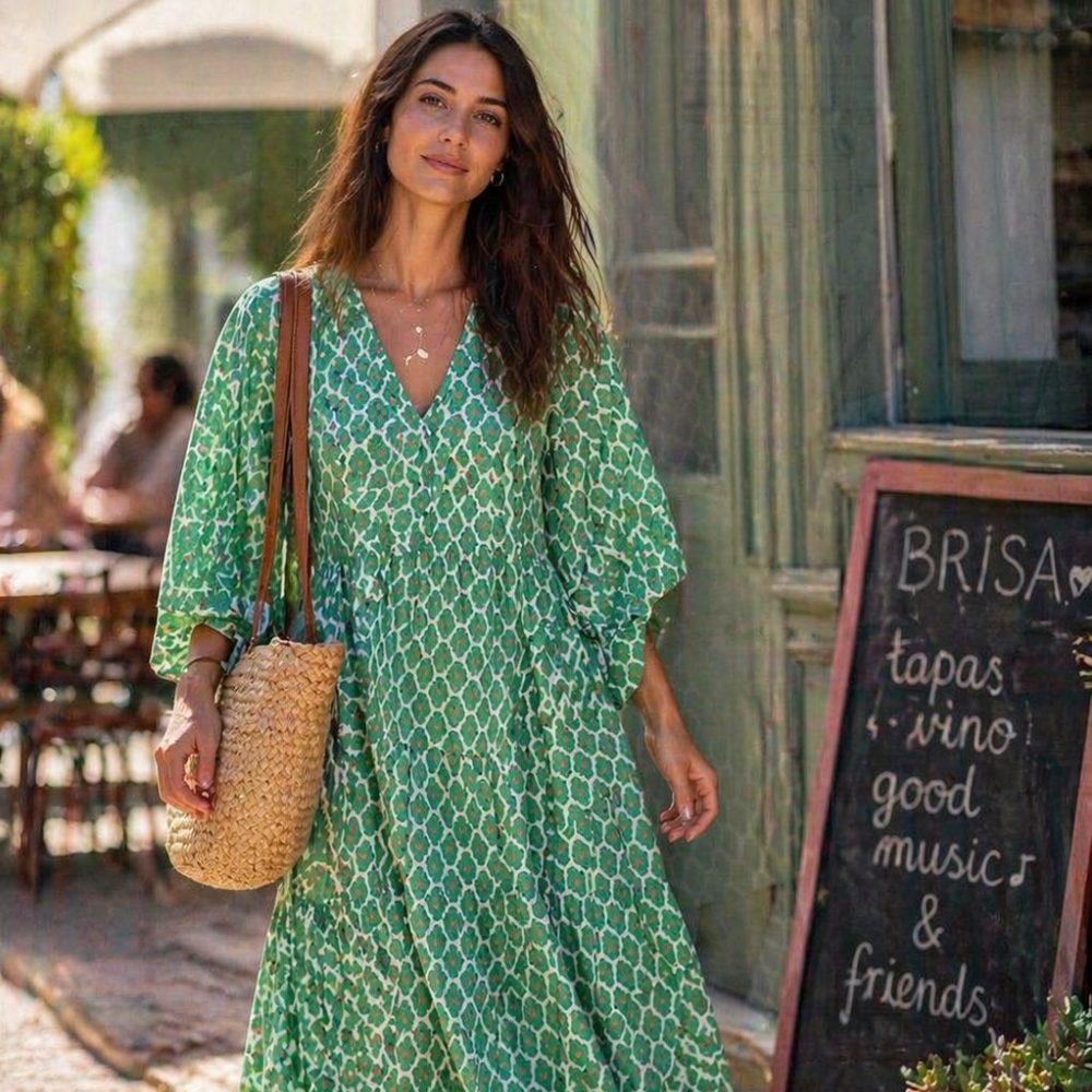 Bela Robe Femme Maxi Bohème – Robe Longue Col V, Fluide, Estivale Décontractée Chic