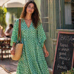 Bela Robe Femme Maxi Bohème – Robe Longue Col V, Fluide, Estivale Décontractée Chic