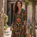 Aurora Robe Femme Estivale – Robe Fluide Tons Chauds, Légère, Décontractée Élégante