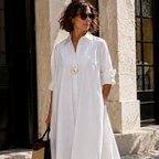 Olivia Robe Femme Chemisier – Robe Élégante avec Boutons, Ceinture, Midi Fluide