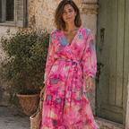 Elia Vestido Mujer Floral – Vestido Midi Plisado Elegante, Veraniego Romántico Chic