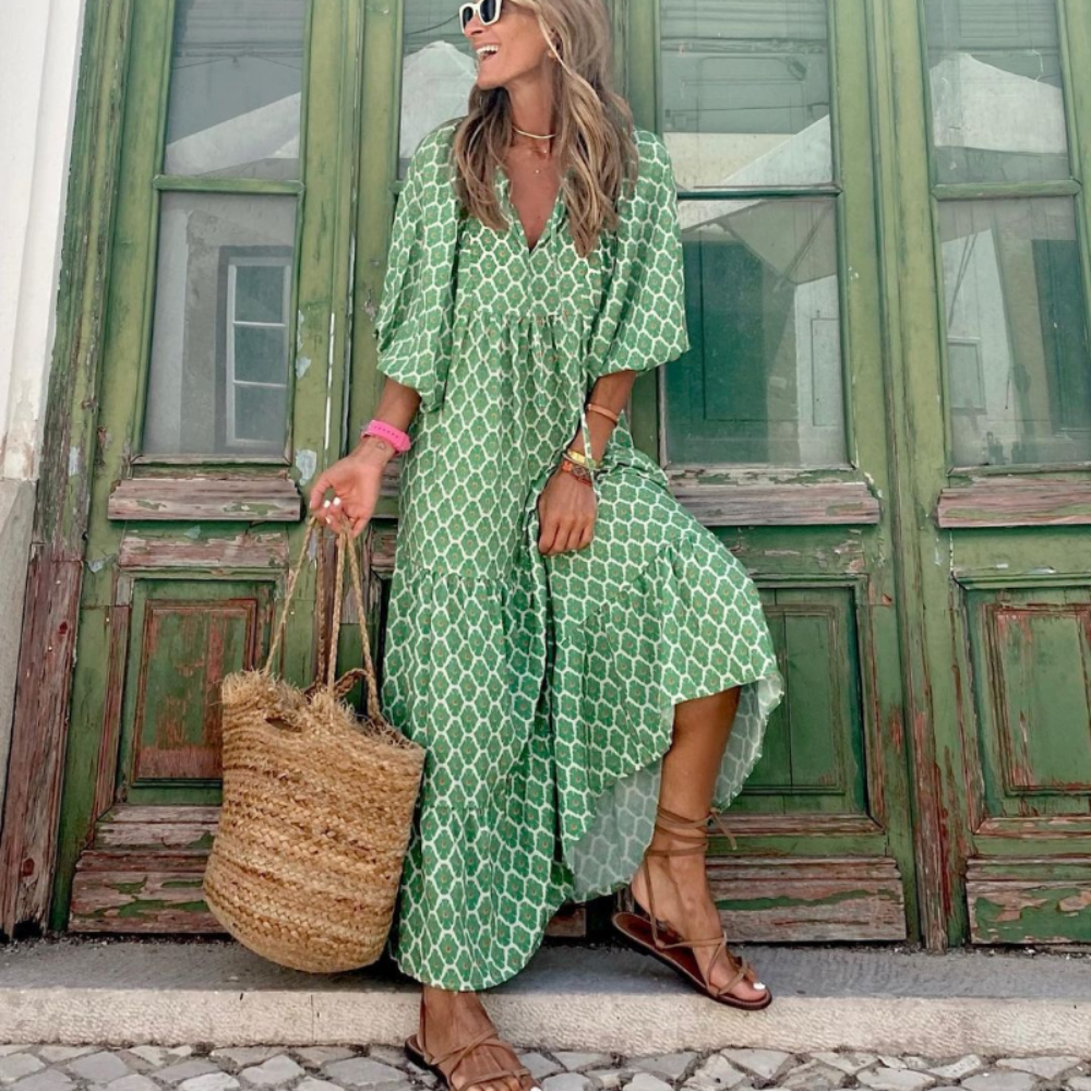 Bela Vestido Mujer Maxi Boho – Vestido Largo Escote en V, Fluido, Casual Chic de Verano