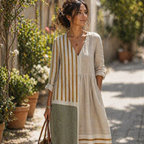Elisa Robe Femme Estivale – Robe Tons Naturels, Fluide, Légère, Décontractée Élégante