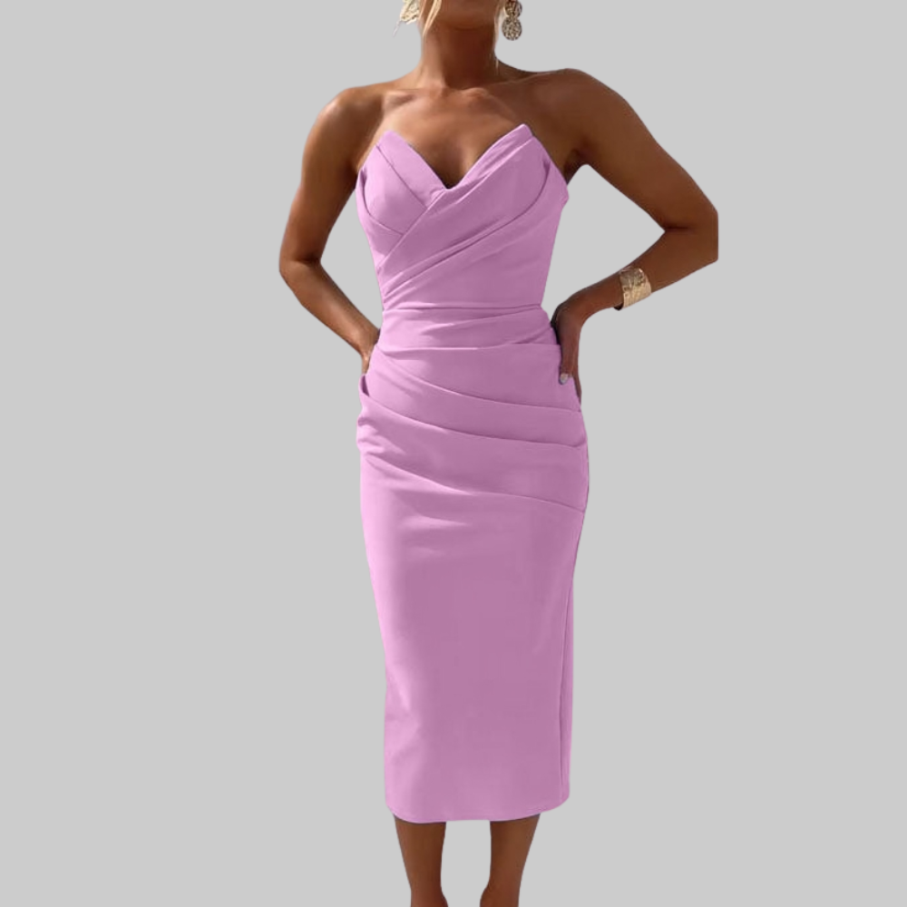 Leanne Vestido Mujer Midi – Vestido Elegante Escote Corazón, Tejido Fluido, Chic