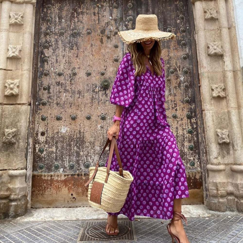 Bela Vestido Mujer Maxi Boho – Vestido Largo Escote en V, Fluido, Casual Chic de Verano