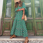 Bela Robe Femme Maxi Bohème – Robe Longue Col V, Fluide, Estivale Décontractée Chic