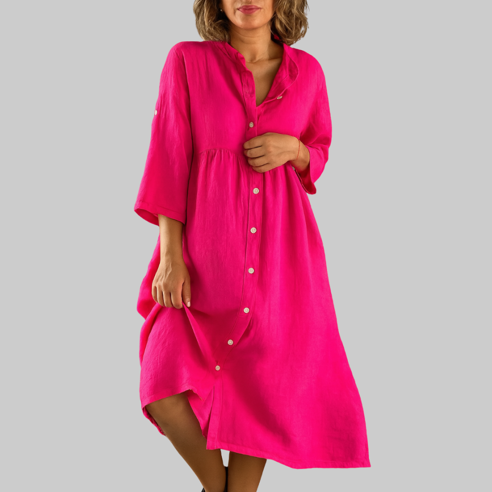 Clara Vestido Mujer Camisero – Vestido Algodón Lino, Botones, Ajuste Amplio Casual
