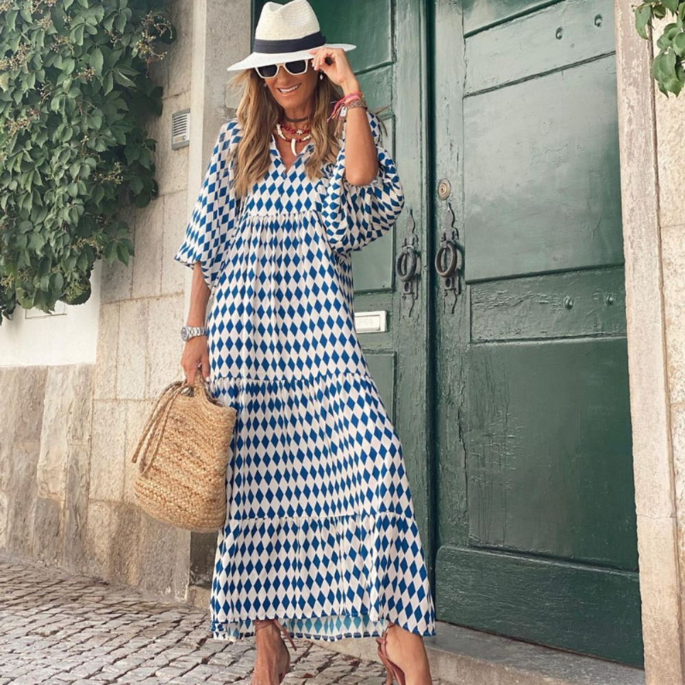 Bela Vestido Mujer Maxi Boho – Vestido Largo Escote en V, Fluido, Casual Chic de Verano