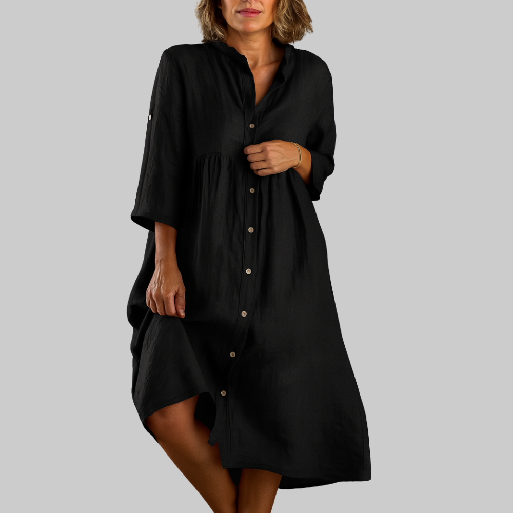 Clara Vestido Mujer Camisero – Vestido Algodón Lino, Botones, Ajuste Amplio Casual
