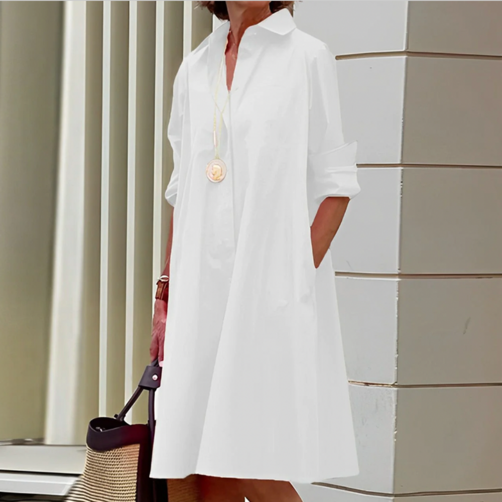 Olivia Vestido Mujer Camisero – Vestido Elegante con Botones, Cinturón, Midi Fluido