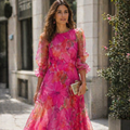 Sophia Robe Femme Élégante – Robe Longue Florale Manches Longues, Cérémonie Chic