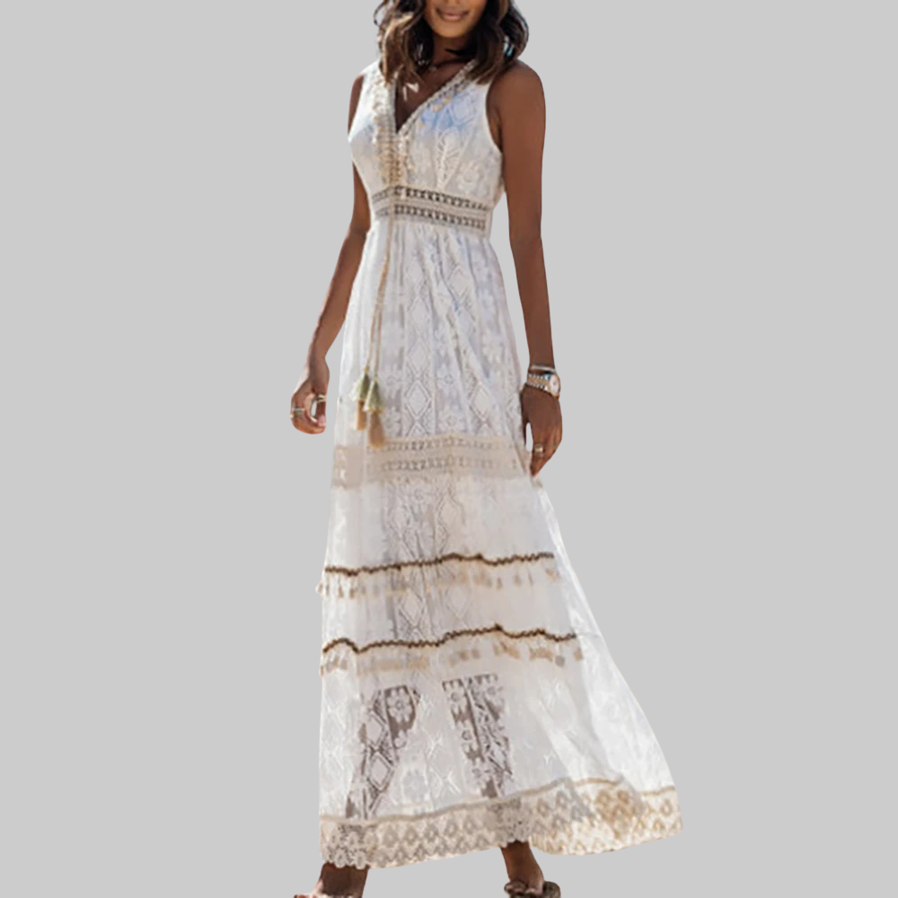 Estella Vestido Mujer Boho – Vestido Midi Elegante Escote en V, Forrado, Casual Chic de Verano