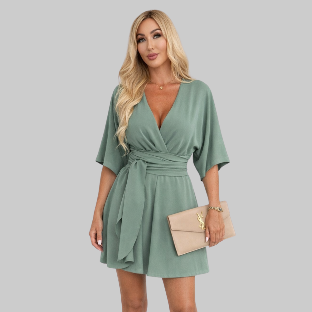 Trina Mono Elegante para Mujer – Playsuit con Escote en V Cruzado y Cinturón en la Cintura