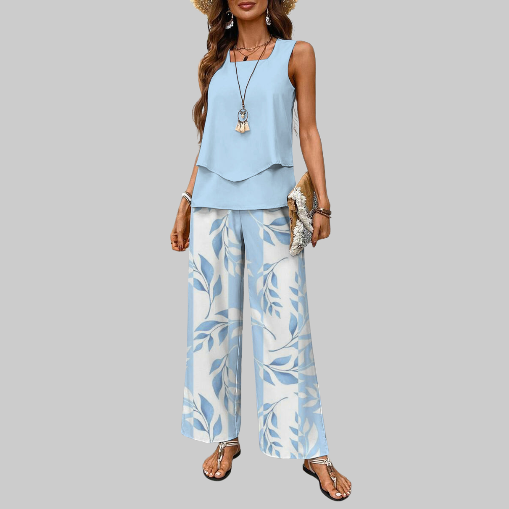 Luna Ensemble Femme Estival – Ensemble Deux Pièces Élégant, Top Sans Manches et Pantalon Large