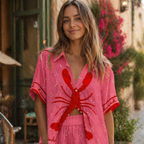 Kana Ensemble Femme Estival – Ensemble 2 Pièces Imprimé Homard, Léger Décontracté Chic