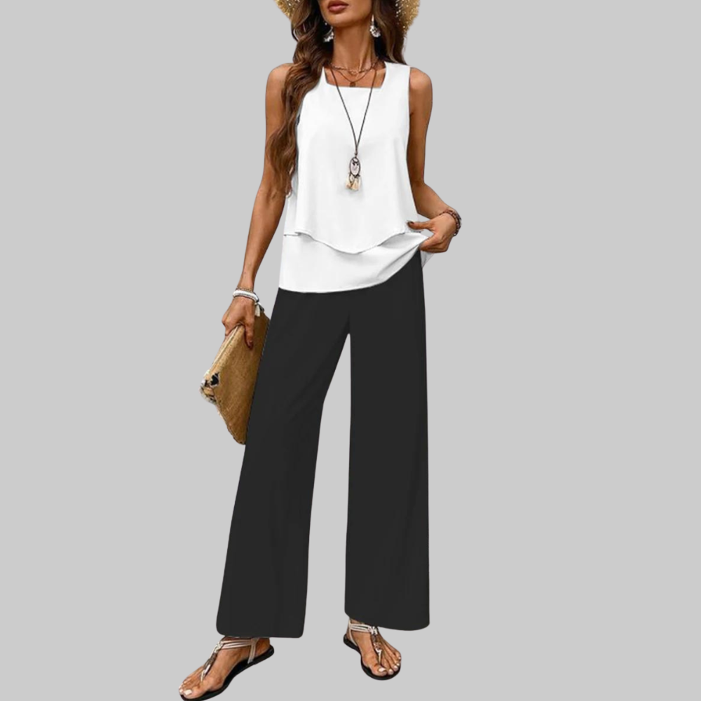 Luna Conjunto Mujer Verano – Conjunto Dos Piezas Elegante, Top Sin Mangas y Pantalones Anchos