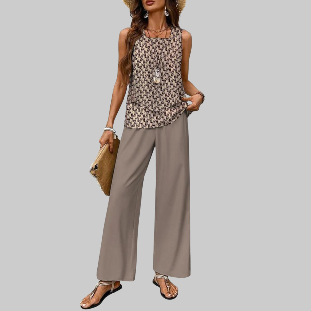 Luna Conjunto Mujer Verano – Conjunto Dos Piezas Elegante, Top Sin Mangas y Pantalones Anchos