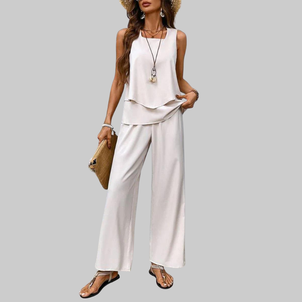 Luna Conjunto Mujer Verano – Conjunto Dos Piezas Elegante, Top Sin Mangas y Pantalones Anchos