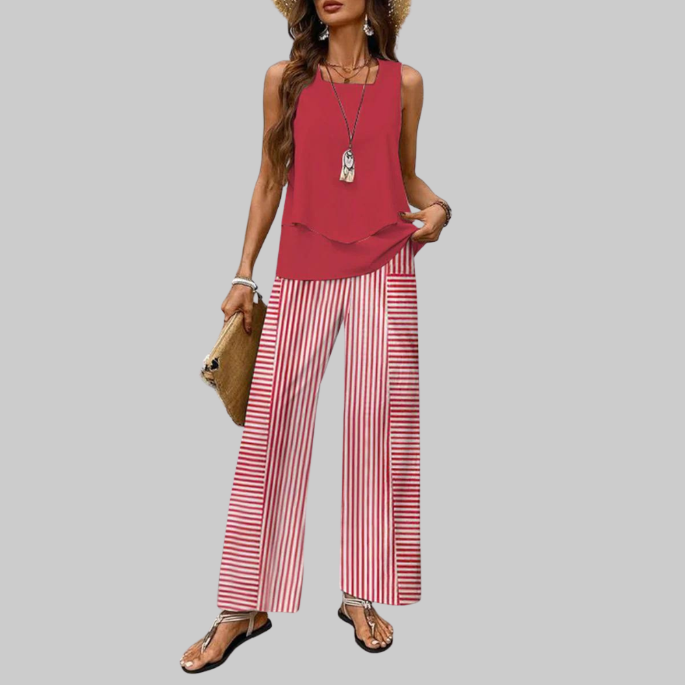 Luna Conjunto Mujer Verano – Conjunto Dos Piezas Elegante, Top Sin Mangas y Pantalones Anchos