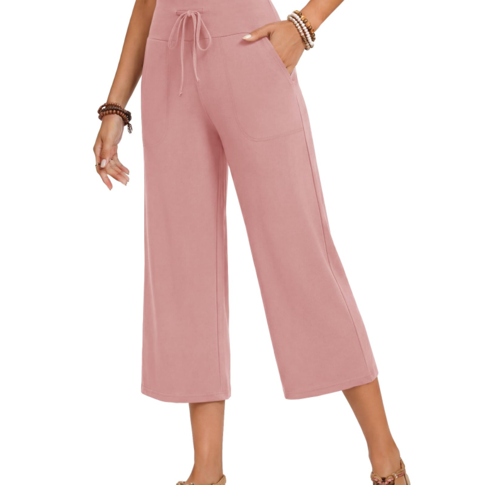 Aria Pantaloni Capri Donna – Modello Palazzo a Vita Alta con Coulisse e Tasche