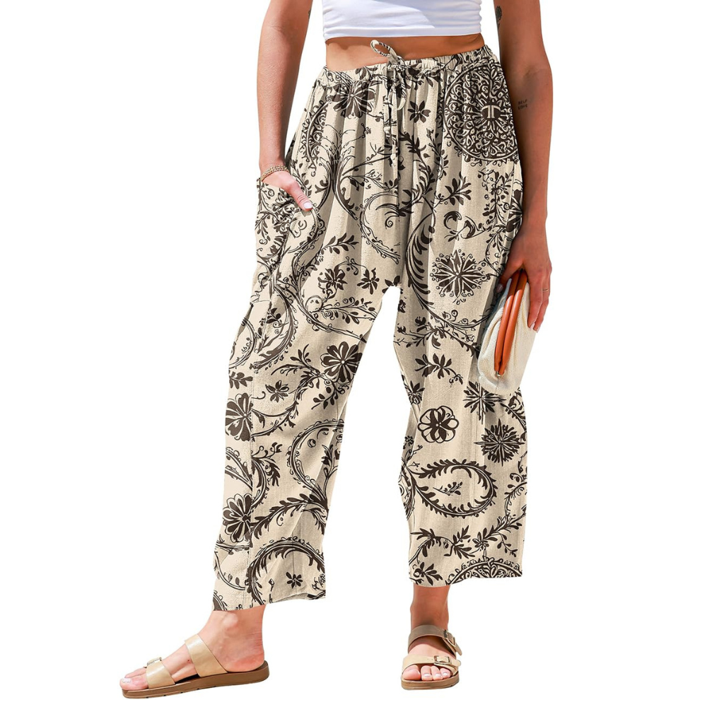Daphne Pantaloni in Lino Donna – Modello Harem Wide Leg con Coulisse e Tasche