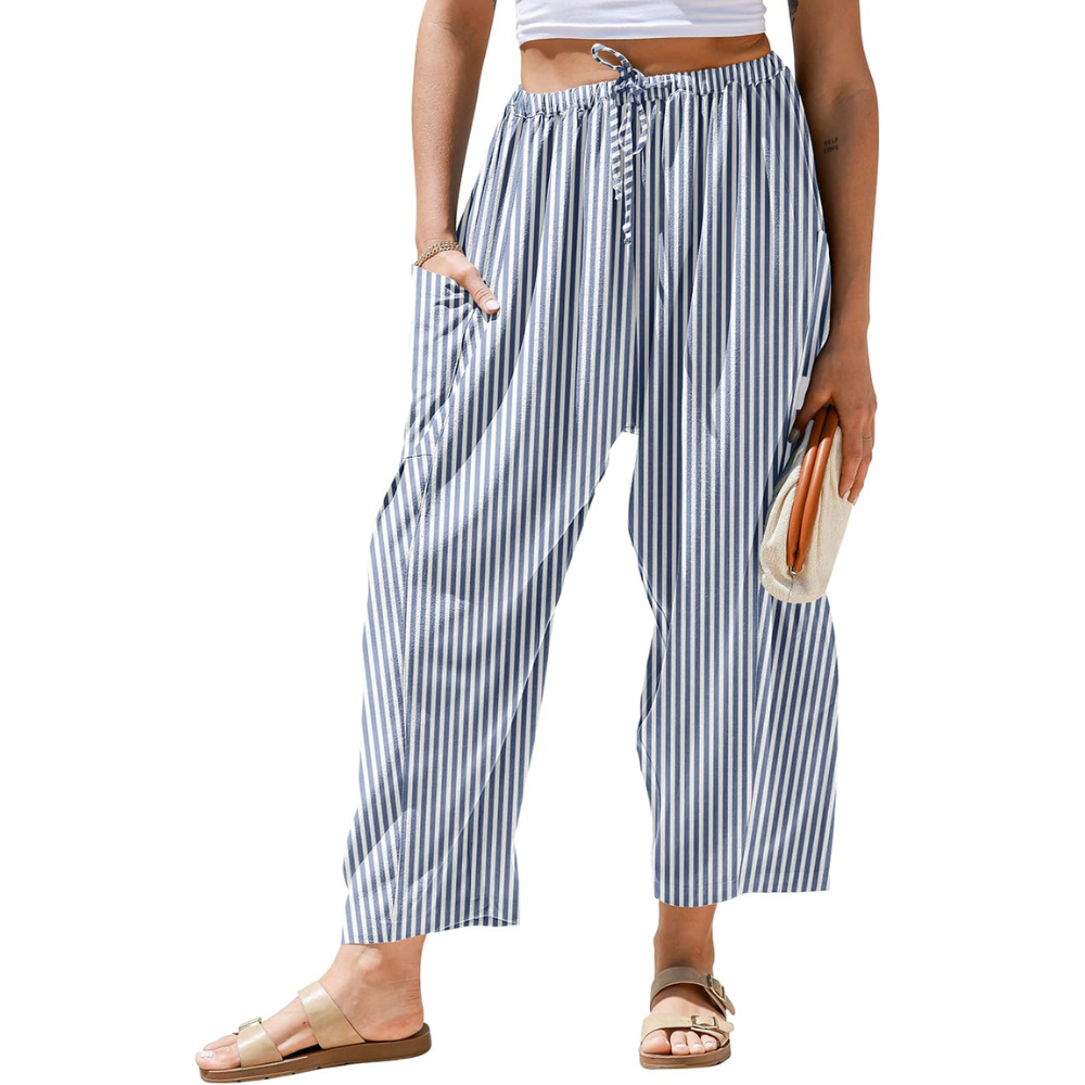 Vivian Pantaloni in Lino Donna – Modello Harem Wide Leg con Coulisse e Tasche