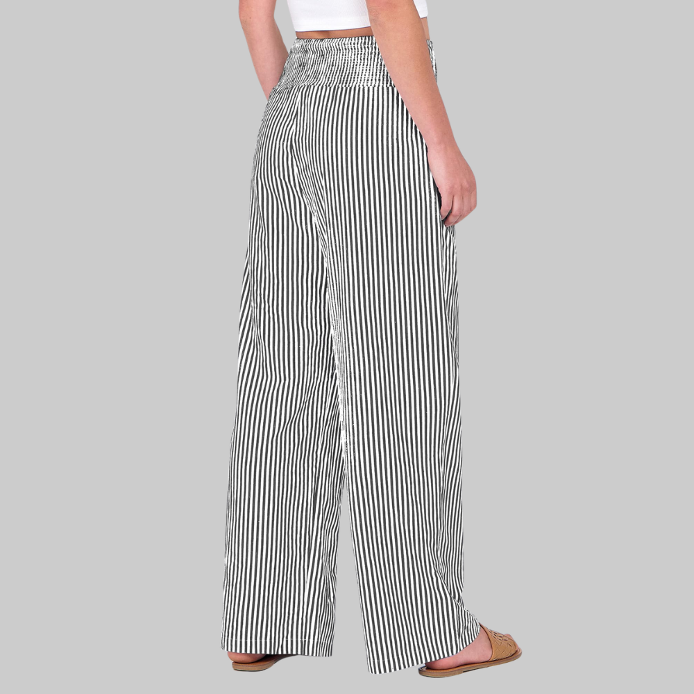 Nova Pantalones Palazzo para Mujer – Modelo de Cintura Alta con Estampado de Rayas y Bolsillos