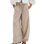 Genevieve Pantaloni in Lino Donna – Palazzo Wide Leg con Pieghe e Tasche