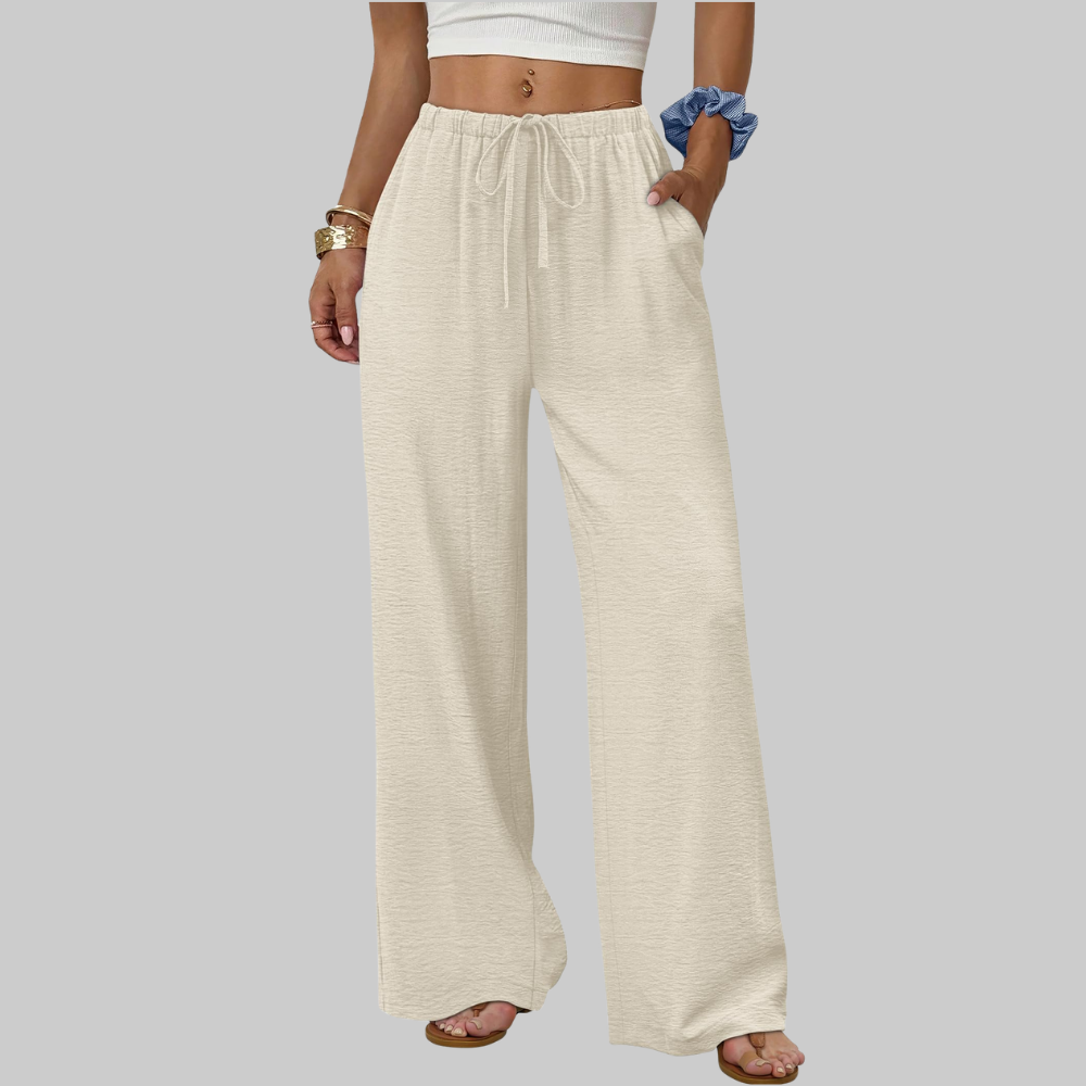 Florence Pantaloni Palazzo Donna – Modello Estivo con Coulisse, Gamba Ampia e Tasche