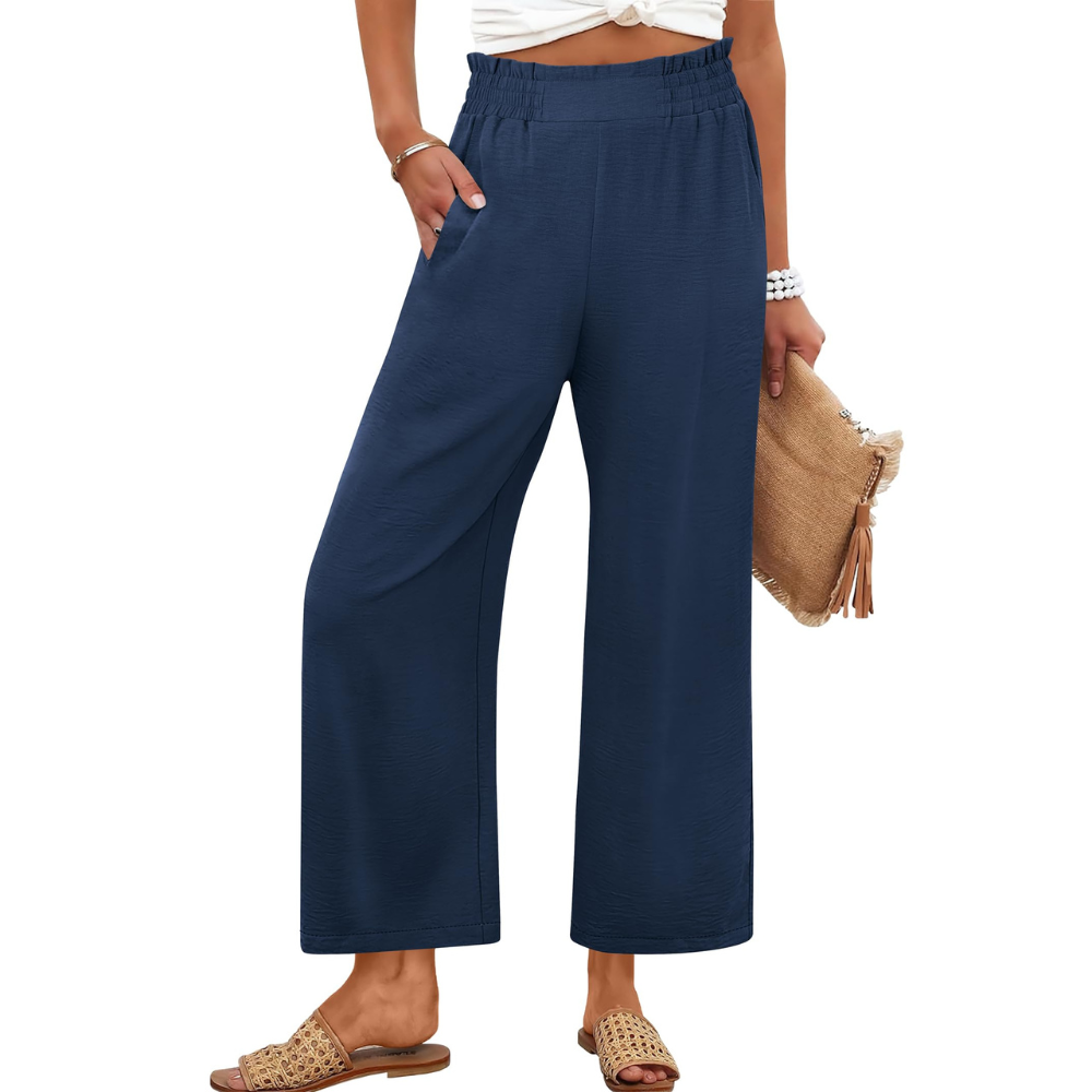 Georgia Pantaloni Palazzo Donna – Modello Cropped a Vita Alta con Tasche