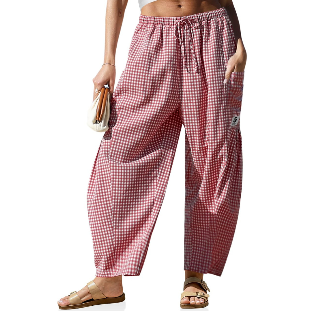 Vivian Pantaloni in Lino Donna – Modello Harem Wide Leg con Coulisse e Tasche