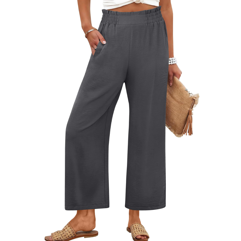 Georgia Pantaloni Palazzo Donna – Modello Cropped a Vita Alta con Tasche