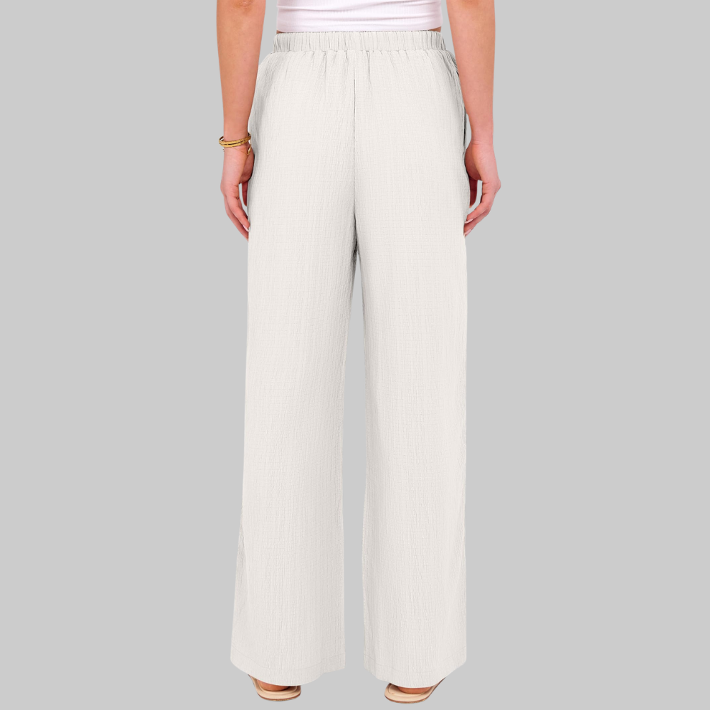 Evelyn Pantalon Palazzo Femme – Modèle Estival à Jambe Large avec Cordon de Serrage et Poches