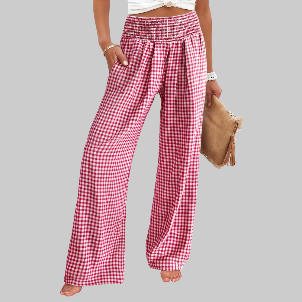 Nova Pantaloni Palazzo Donna – Modello a Vita Alta con Fantasia Righe e Tasche