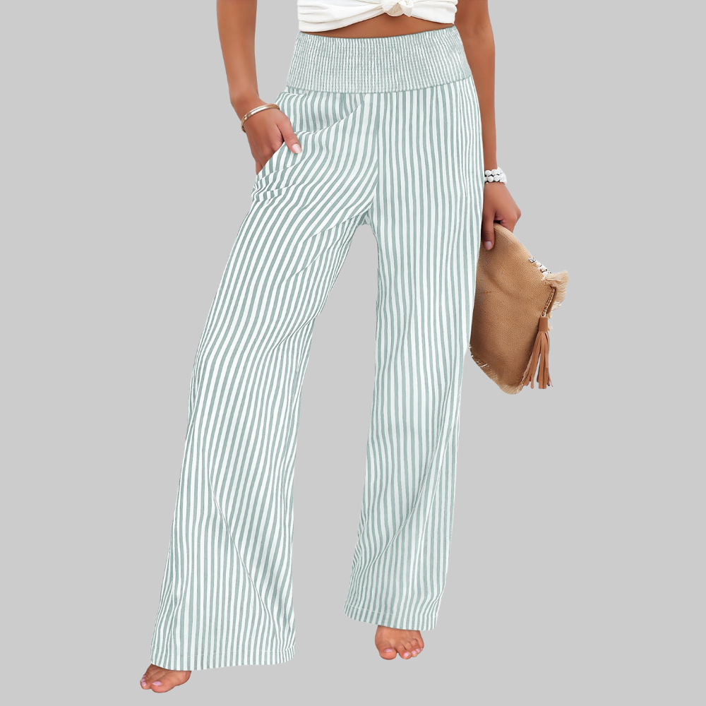 Nova Pantaloni Palazzo Donna – Modello a Vita Alta con Fantasia Righe e Tasche