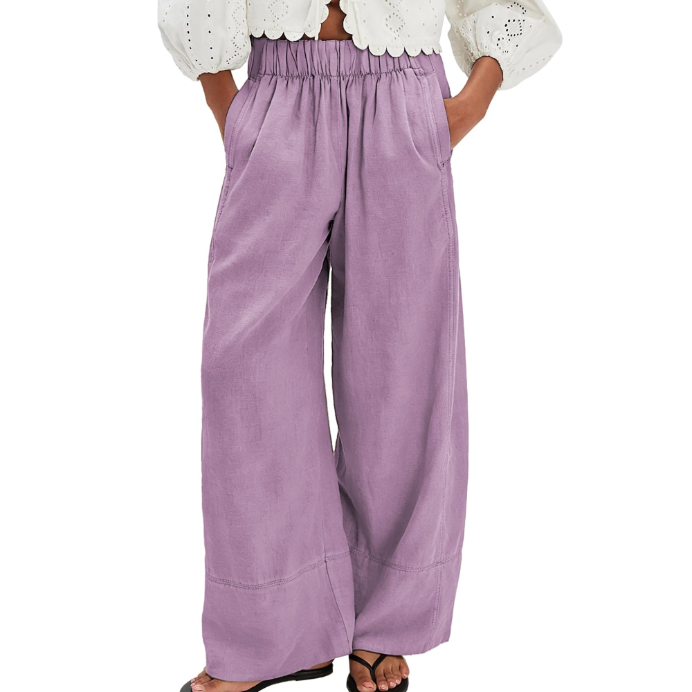 Genevieve Pantaloni in Lino Donna – Palazzo Wide Leg con Pieghe e Tasche