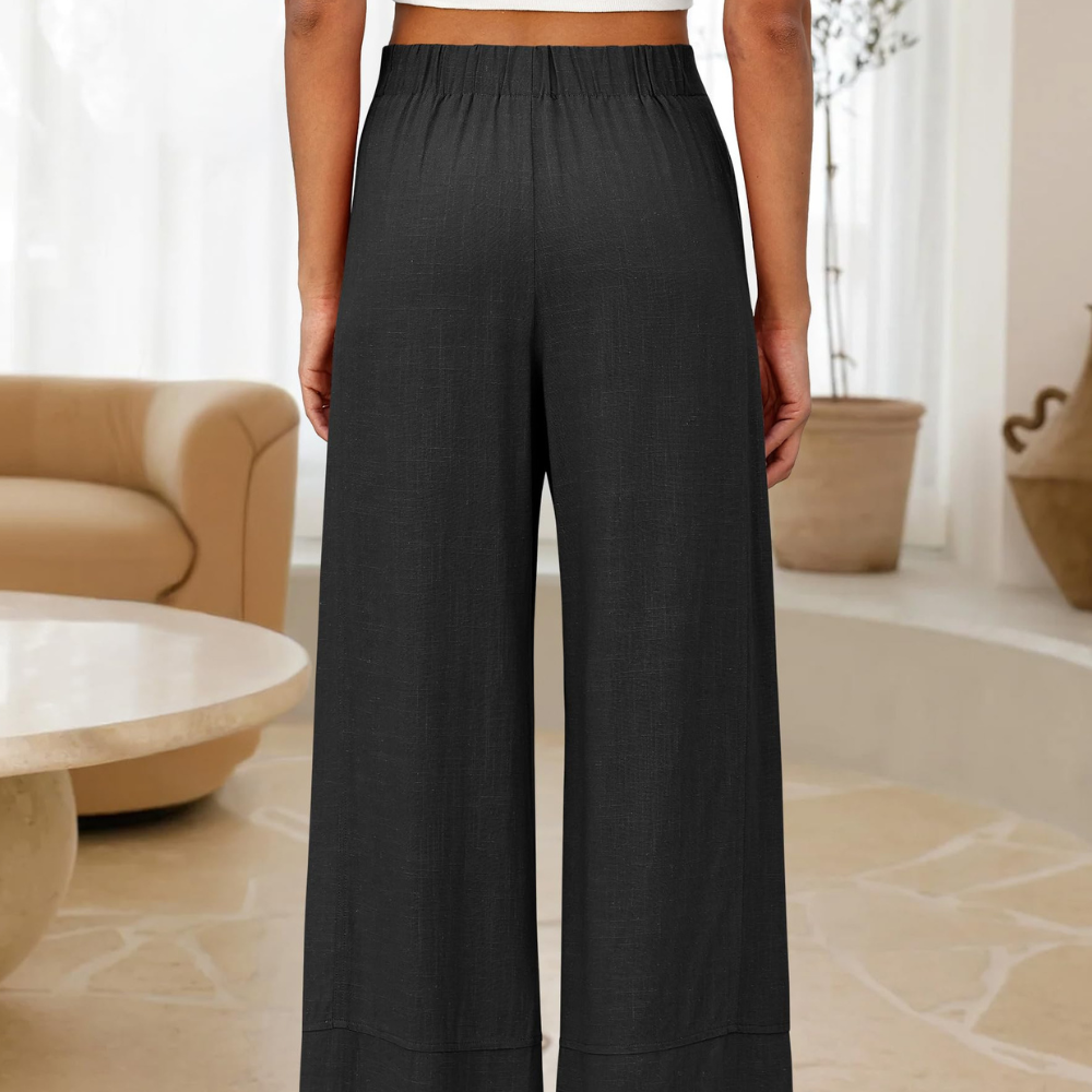 Aurora Pantaloni in Lino Donna – Modello Wide Leg con Vita Elastica e Tasche