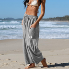 Vivian Pantaloni in Lino Donna – Modello Harem Wide Leg con Coulisse e Tasche