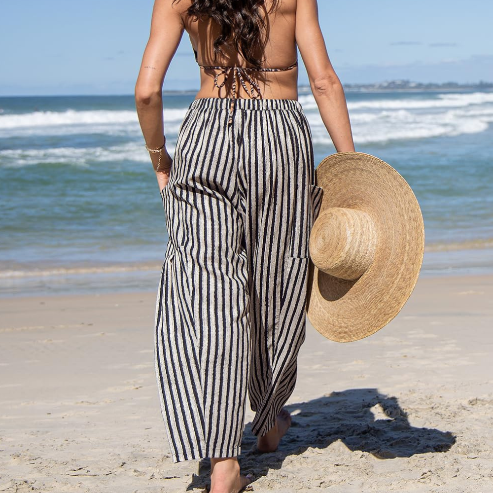 Daphne Pantaloni in Lino Donna – Modello Harem Wide Leg con Coulisse e Tasche