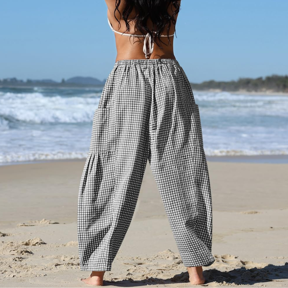 Vivian Pantaloni in Lino Donna – Modello Harem Wide Leg con Coulisse e Tasche