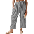 Vivian Pantaloni in Lino Donna – Modello Harem Wide Leg con Coulisse e Tasche