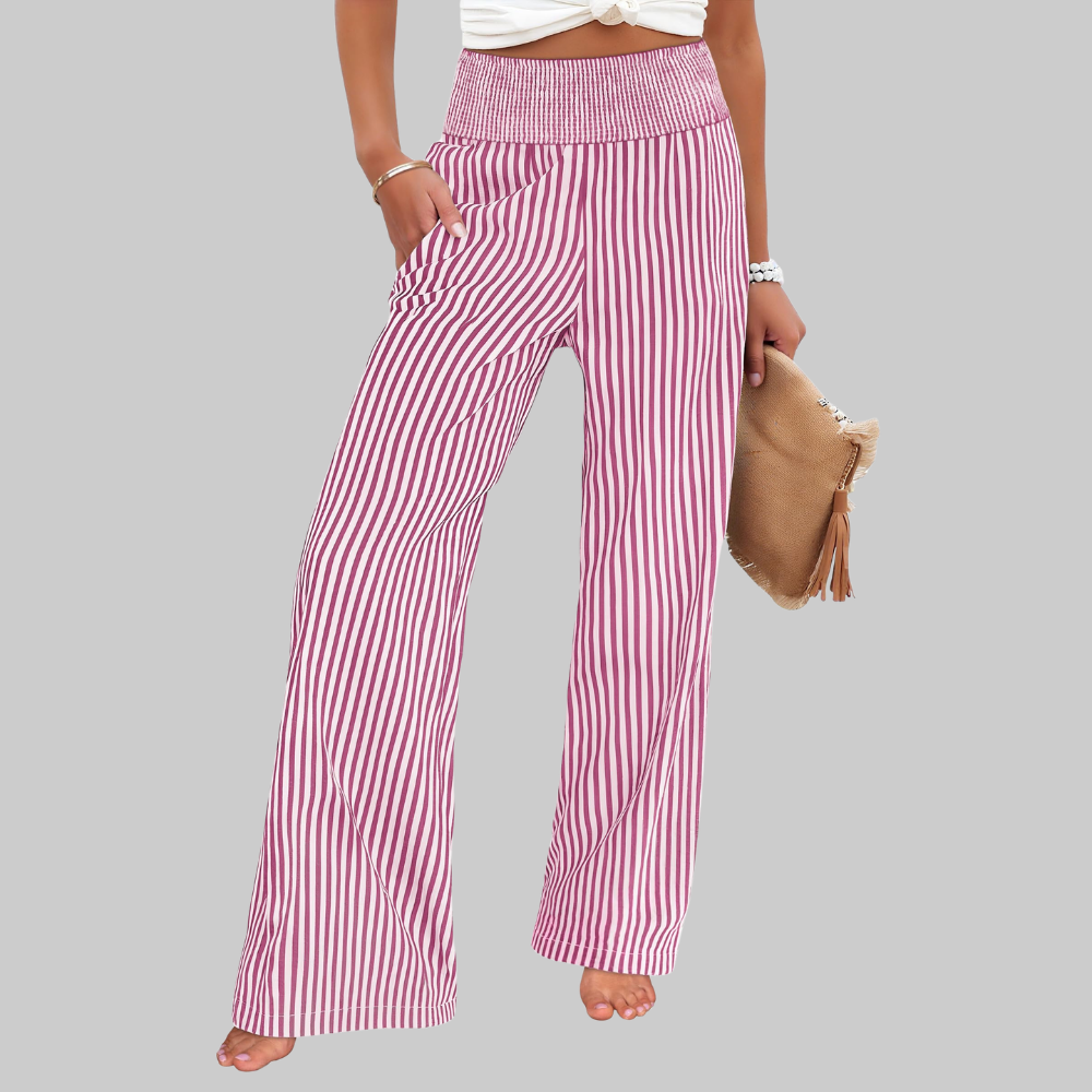 Nova Pantaloni Palazzo Donna – Modello a Vita Alta con Fantasia Righe e Tasche