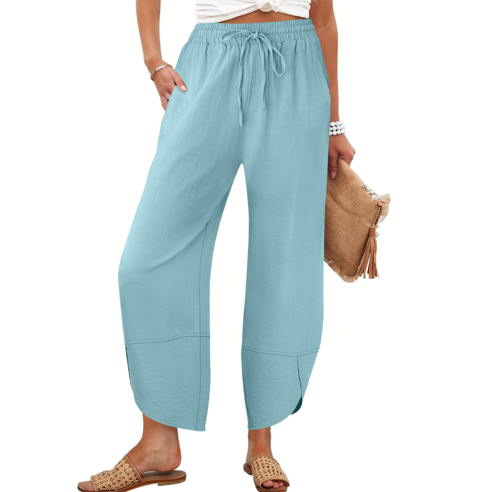 Serena Pantaloni Capri Donna – Modello Wide Leg in Rayon e Lino con Tasche