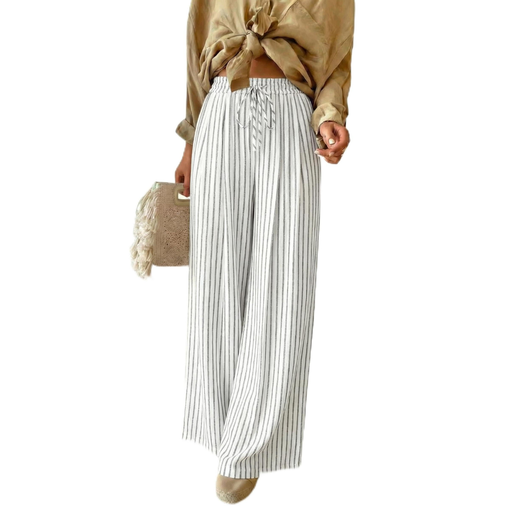 Peper Pantaloni Wide Leg Donna – Modello a Righe con Coulisse e Tasche