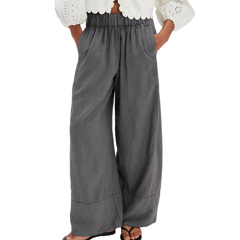 Genevieve Pantaloni in Lino Donna – Palazzo Wide Leg con Pieghe e Tasche
