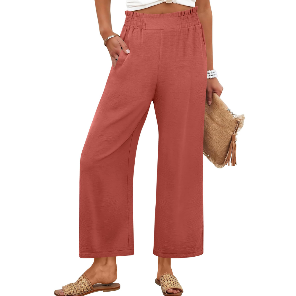 Georgia Pantaloni Palazzo Donna – Modello Cropped a Vita Alta con Tasche