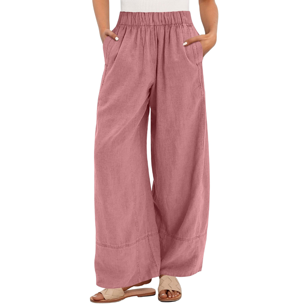 Aurora Pantaloni in Lino Donna – Modello Wide Leg con Vita Elastica e Tasche
