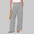 Nova Pantalones Palazzo para Mujer – Modelo de Cintura Alta con Estampado de Rayas y Bolsillos